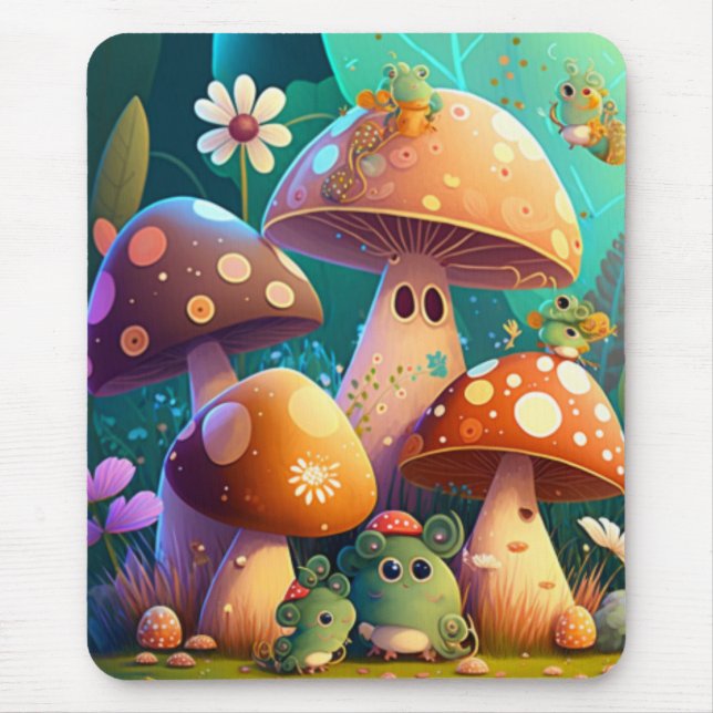 Grönt av kål och svampar och blommor i kryp musmatta (Framsidan)