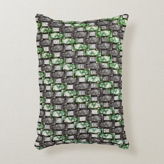 Grönt av kardad och fläckig grått-, rektangulär de prydnadskudde (Framsidan(Vertikal))