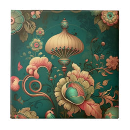 grönt av keramisk blommigt för återdesign av vinta kakelplatta