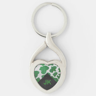 Grönt av kummel och vita monogram twisted heart silverfärgad nyckelring