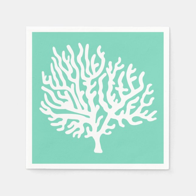 Grönt av kustvitsjökoraller och havsglas pappersservett (Framsidan)