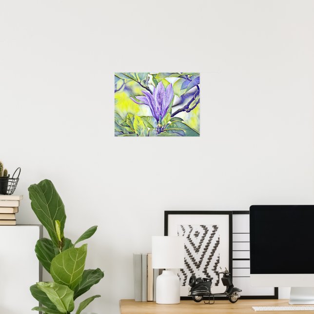 grönt av lila magnolia-blommans vattenfärg  baksid poster (Hemmakontoret)