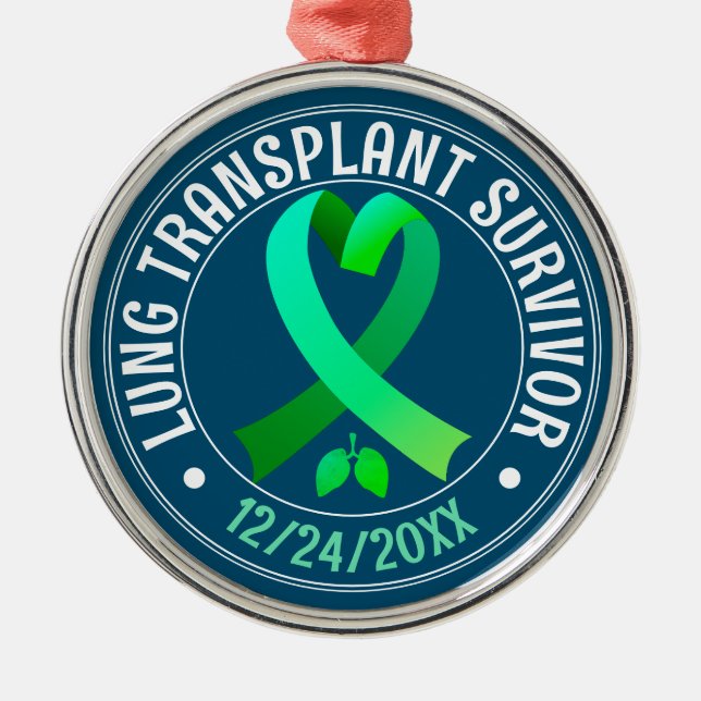 Grönt av Lung Transplant Survivor  Ribbon Anpassni Julgransprydnad Metall (Framsidan)