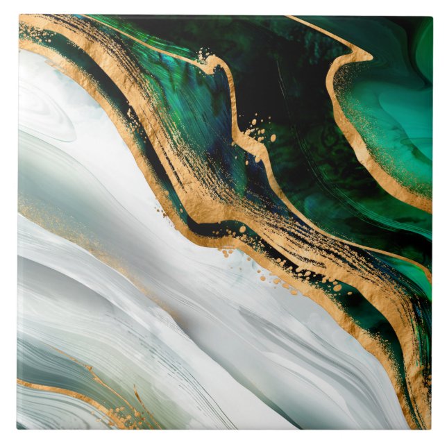 Grönt av malakit, vattenfärg och guld kakelplatta (Framsidan)