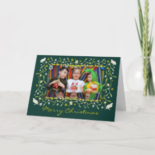 Grönt av mistletostjärnor för familjefotojulkort helgkort