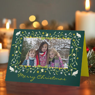 Grönt av mistletostjärnor för familjefotojulkort helgkort