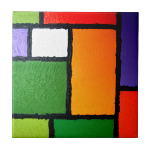 Grönt av mondrian Stil Orange Blue Fuzzy Abstrakt Kakelplatta