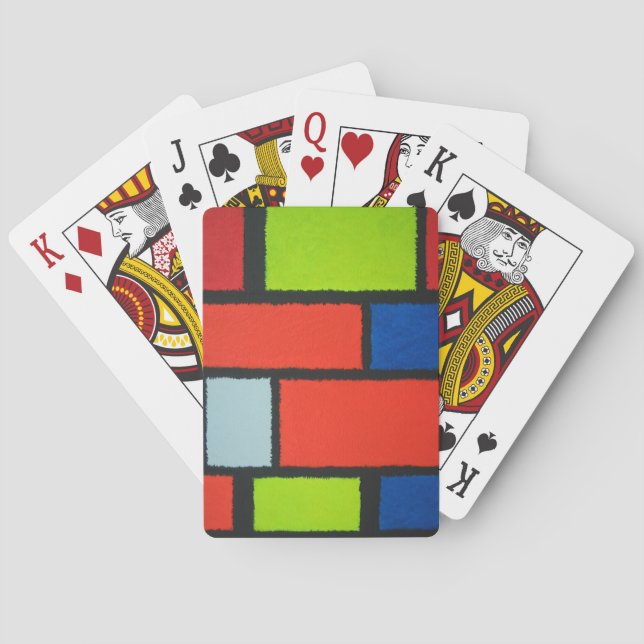 Grönt av mondrian Stil Orange Blue Fuzzy Abstrakt Spel Kort (Baksidan)