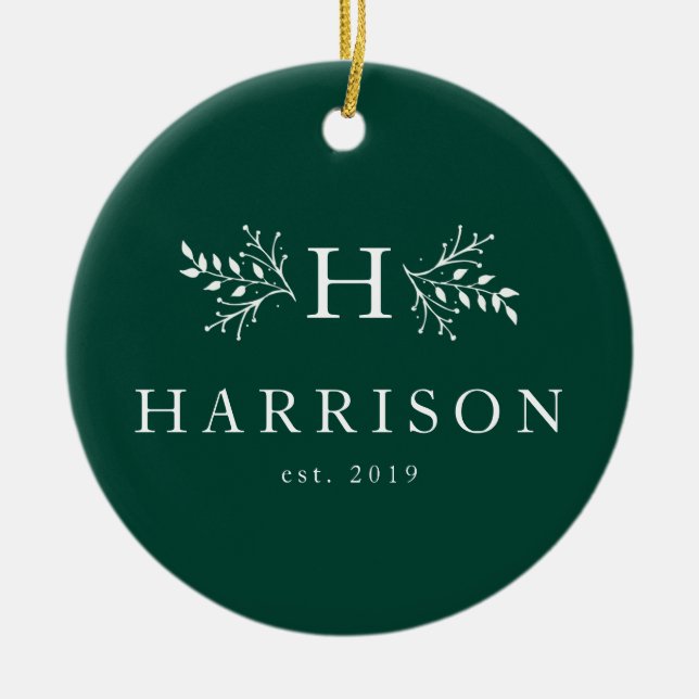 Grönt av nyinlyst foto från Rustic monogram hunter Julgransprydnad Keramik (Framsidan)