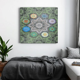 Grönt av oktopraktisk arabesque Moorish-sten Canvastryck