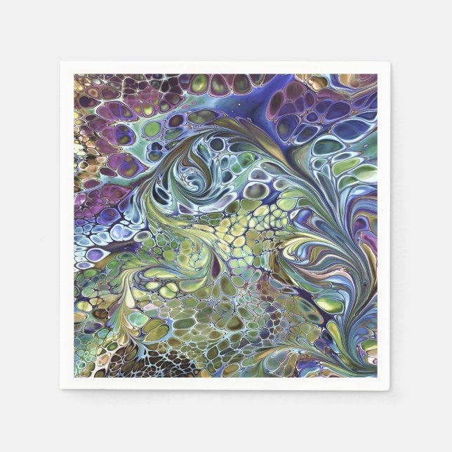 Grönt av olivsaft, abstrakt av lila blå burgundi pappersservett (Framsidan)