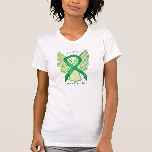 Grönt av organtransplantationer Medvetenhet Ribbon T-shirt (Framsida)