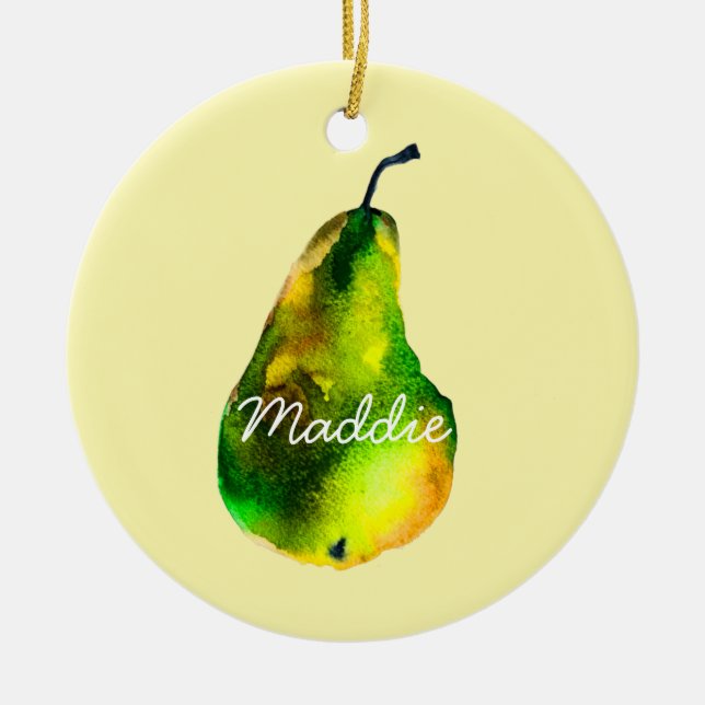 Grönt av päronvattenfärg julgransprydnad keramik (Framsidan)