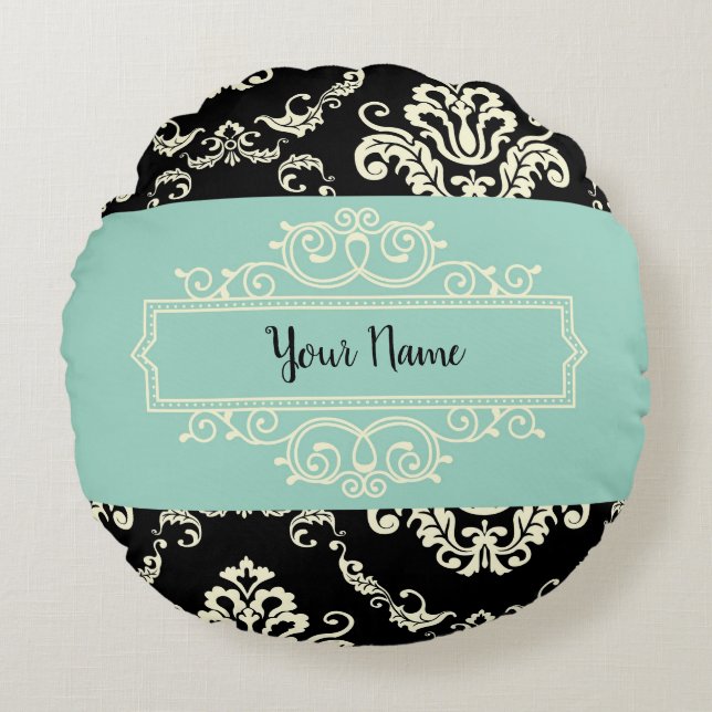 Grönt av personlig och svartvitt rund kudde (Framsidan)