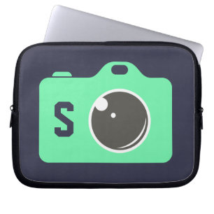 Grönt av popkonst - kamera - blå monogram laptop fodral