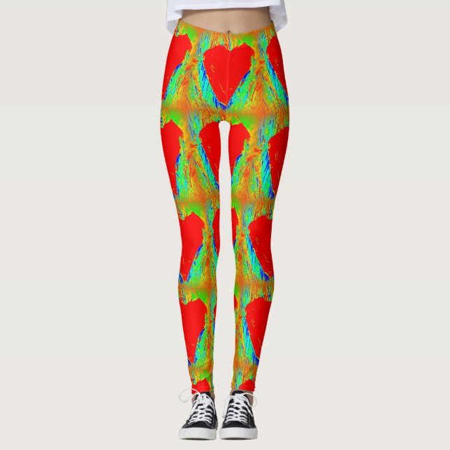 grönt av röda stenhjärtan leggings (Framsida)