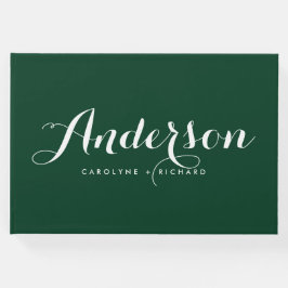 Grönt av skogar och vit modern kalligrafi Bröllop Gästböcker