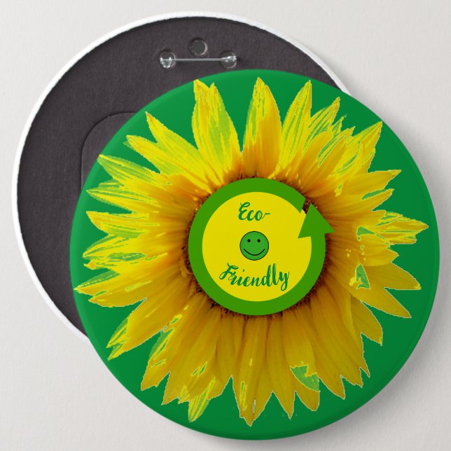Grönt av solrosblommor i Trendiget Eco-Friendly Knapp (Framsida & baksida)