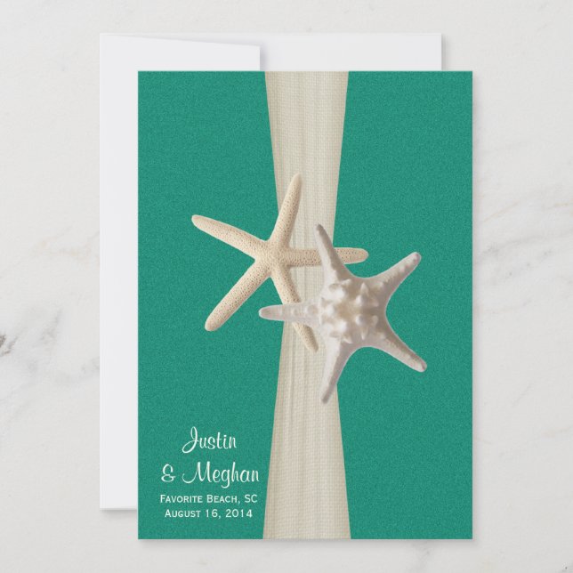 Grönt av Starfish Beach Wedand Ocean Inbjudningar (Framsida)
