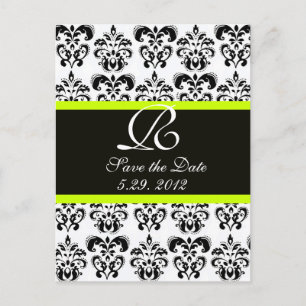 Grönt AV SVART GULT OCH VITA DAMASK MONOGRAM Meddelande Vykort