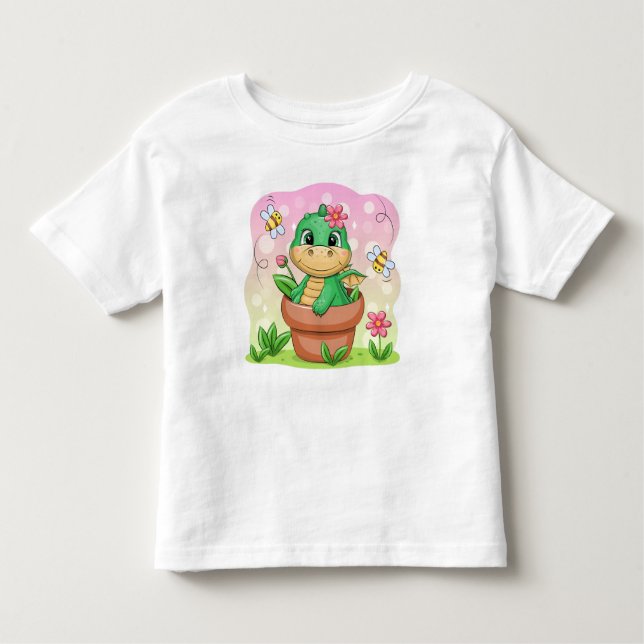 Grönt av tecknad i blomkrukor t shirt (Framsida)