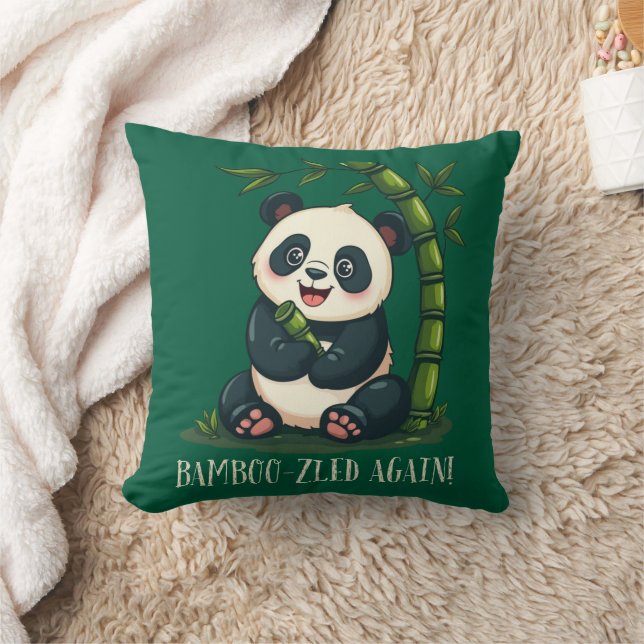 Grönt av Tecknaden Panda Hugger Bamboo Cute  Kudde (Filt)
