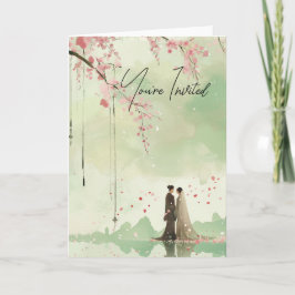 Grönt av tegel och groom Bröllop Inbjudan