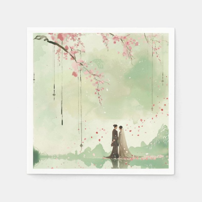 Grönt av tegel och groom Bröllop Pappersservett (Framsidan)