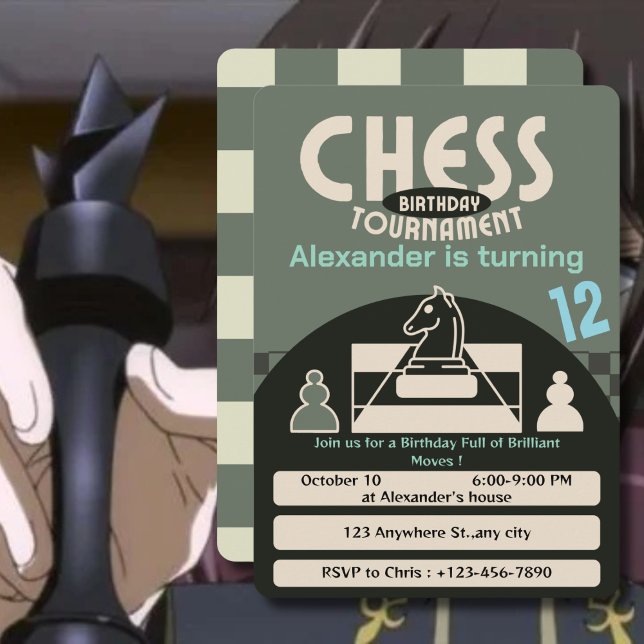 Grönt av tema för Födelsedagsfest av chess-tråd Inbjudningar (Skapare uppladdad)