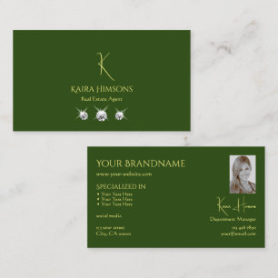 Grönt av vanlig skog med Monogram Photo och Jewels Visitkort