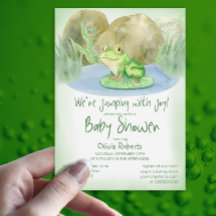 Grönt av vattenfärg Frog på Lily Pad Baby Shower