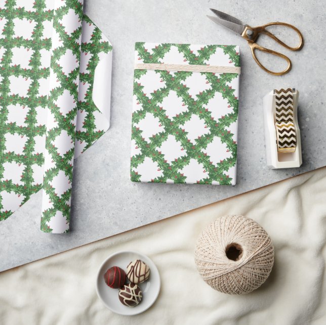 Grönt av vattenfärg Garland med berries jul Presentpapper (Hantverk)