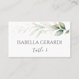 grönt av vattenfärg och löv av guld placeringskort