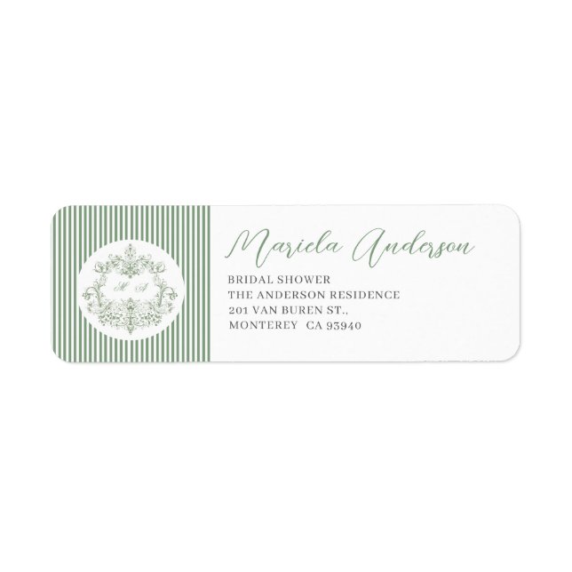 Grönt av vattenfärgen Elegant blommigt chinoiserie Returadress Etikett (Framsidan)