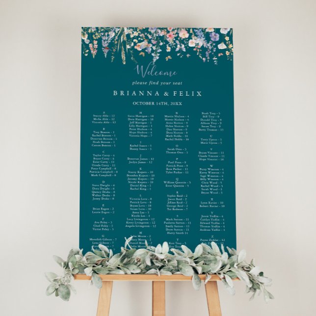 Grönt av vildblommor, alfabetiskt sittningsschema poster (Skapare uppladdad)