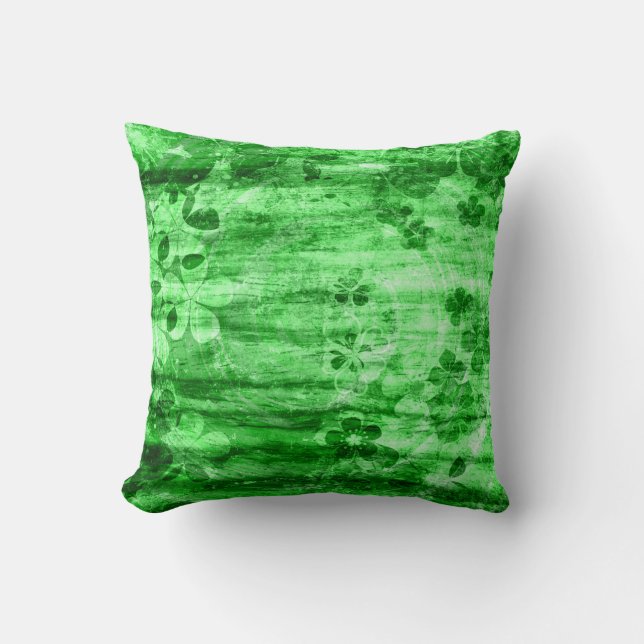 Grönt av vintage Blomträslag Kudde (Framsida)