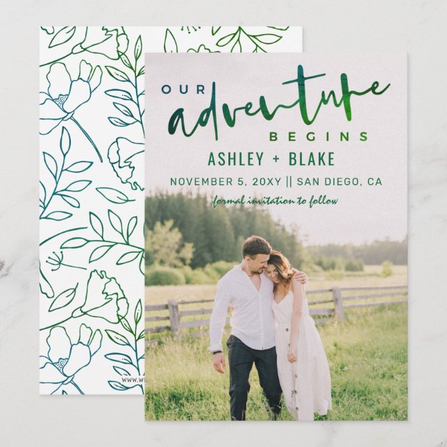 Grönt Äventyr börjar fotospara datum Meddelande (Fram/baksida)