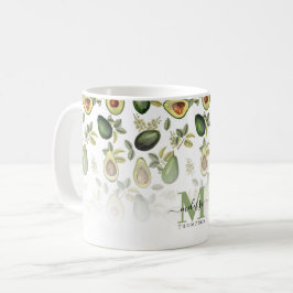 Grönt Avocado Botanical Mönster Monogrammed Kaffemugg