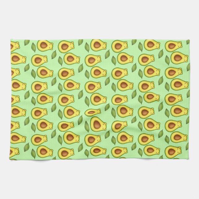 Grönt Avocado Cat Kökshandduk (Horisontell)