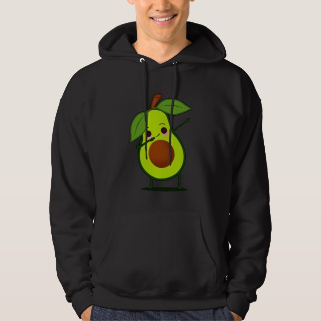 Grönt Avocado Dab Funny Dancing Fruit Hoodie (Framsida)