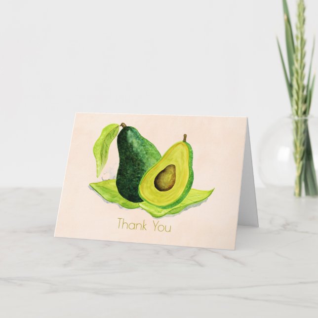 Grönt Avocado Fruit i Tacken Vattenfärger Tack Kort (Framsida)