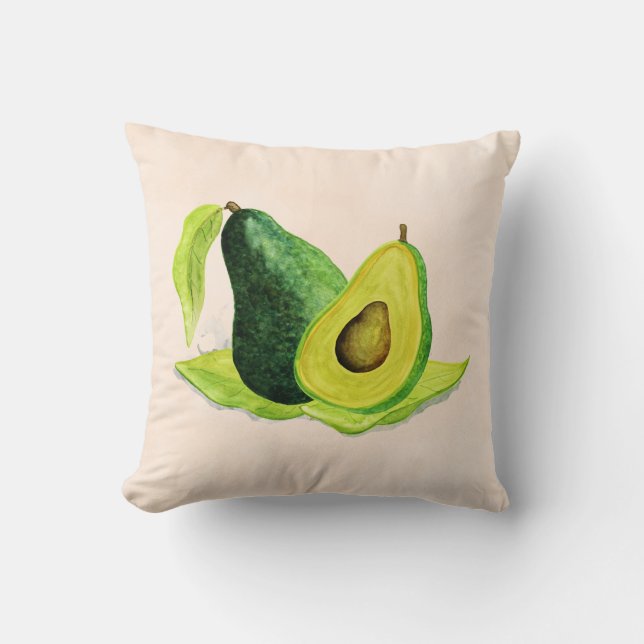 Grönt Avocado still Life Frukt i vattenfärger Kudde (Framsida)