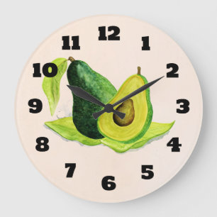 Grönt Avocado still Life Frukt i vattenfärger Stor Klocka