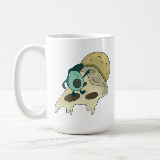 Grönt Avocado Surfing på ett segment av Pizza Kaffemugg (Vänster)