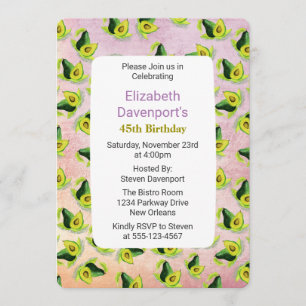 Grönt Avocados Watercolor Mönster Birthday Inbjuda Inbjudningar
