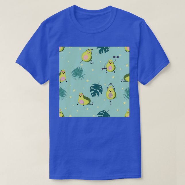 Grönt avokado, sömlös med löv och stjärna t shirt (Design framsida)