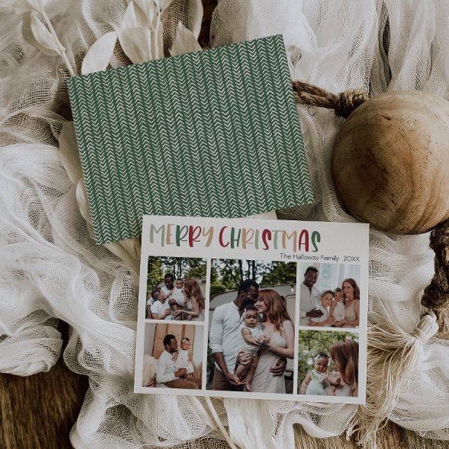 Grönt Avslappnad Färgfull julfem-foto Julkort (Skapare uppladdad)