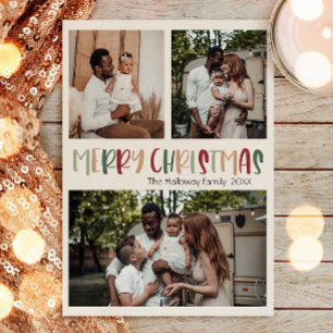 Grönt Avslappnad Färgfull julfet tre foto Helg Vykort