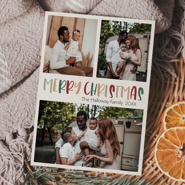 Grönt Avslappnad Färgfull julfet tre foto Julkort (Skapare uppladdad)