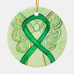 Grönt Awareness Ribbon Angel Anpassningsbar Art Or Julgransprydnad Keramik